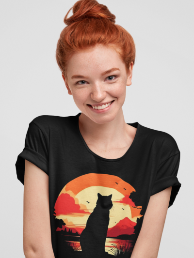 Sunset Cat Silhouette - Cat T-Shirt - Adults Unisex